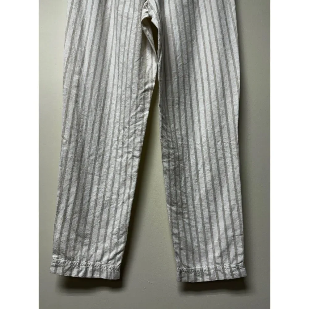 J. CREW Tan/Ivory Drawstring Linen/Cotton Elastic Waist Pants, Sz MT